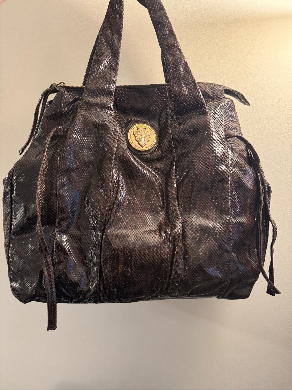Gucci Large Hysteria Python Skin Tote with Medallion